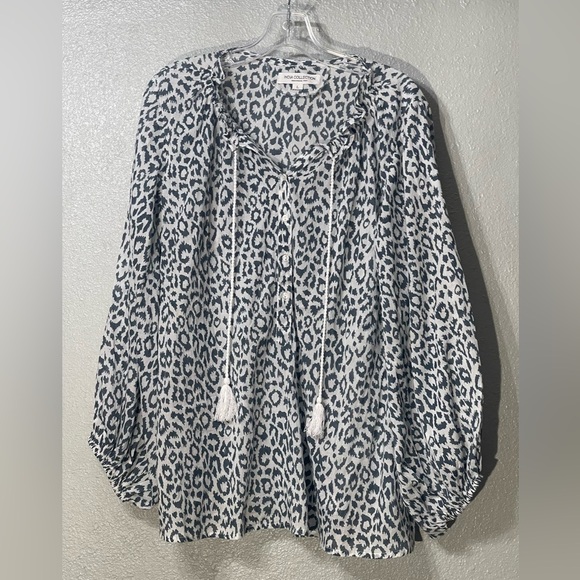 Emerson Fry India Collection Bardot Top- Charcoal Leopard Organic - Size L - Picture 2 of 4